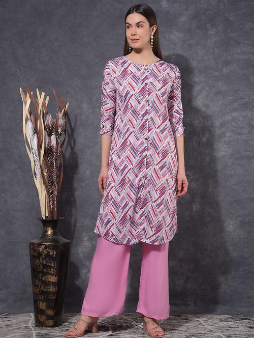 women printed three quarter sleeve straight kurta - 21627279 - Standard Image - 0