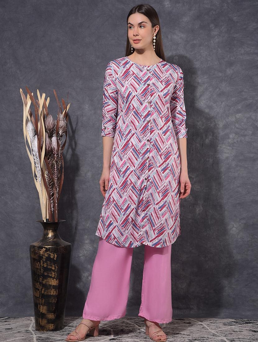 women printed three quarter sleeve straight kurta - 21627279 - Zoom Image - 0