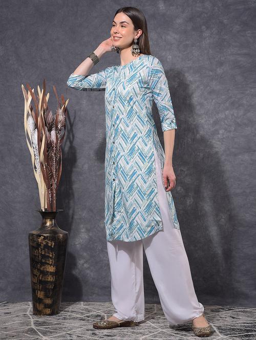 women printed three quarter sleeve straight kurta - 21627280 -  Standard Image - 0
