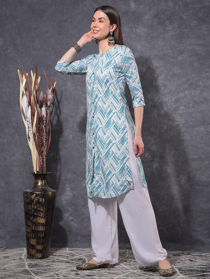 women printed three quarter sleeve straight kurta - 21627280 -  Zoom Image - 0