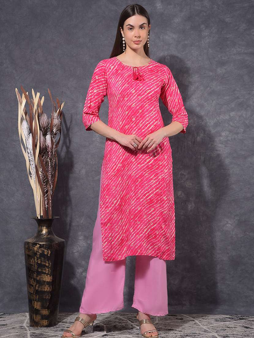 women leheriya three quarter sleeve straight kurta - 21627292 - Zoom Image - 0