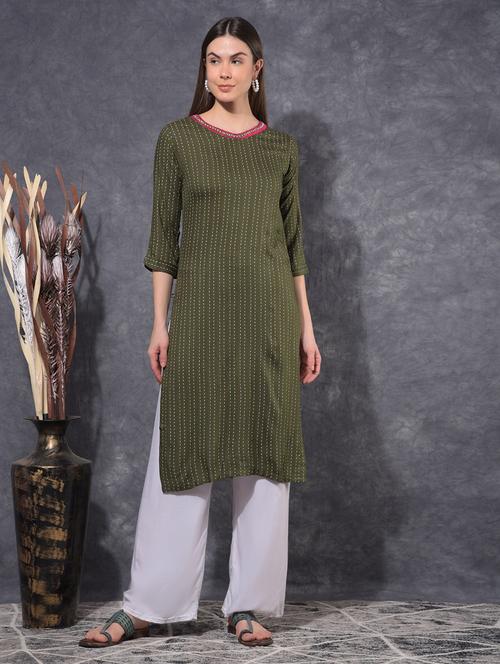 women printed three quarter sleeve staight kurta - 21627308 - Standard Image - 0