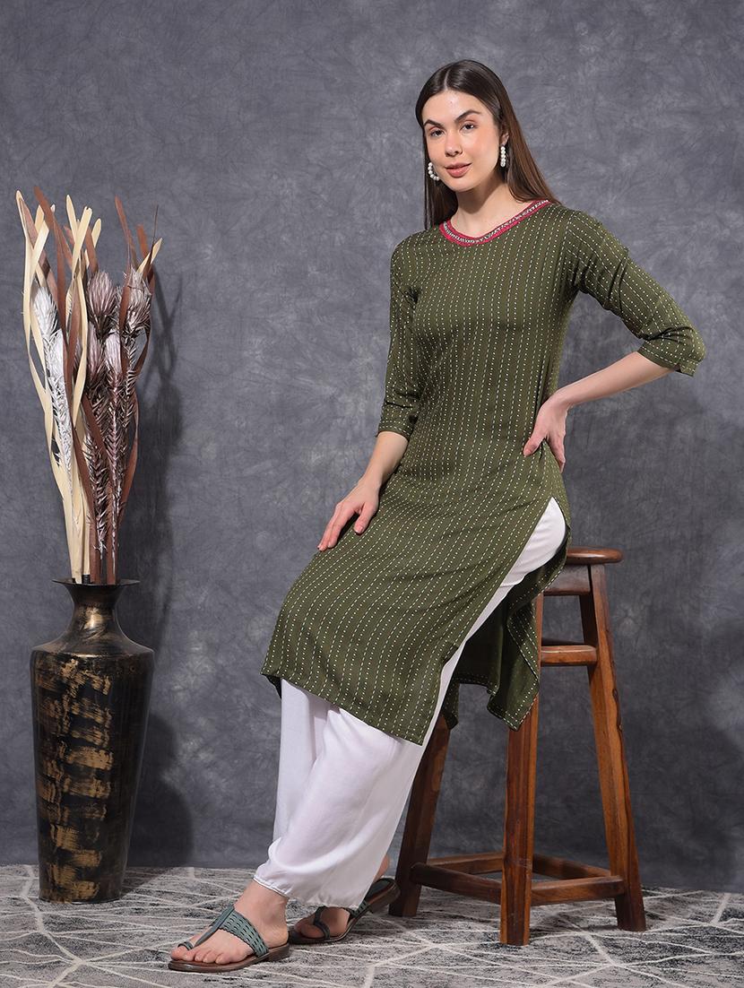 women printed three quarter sleeve staight kurta - 21627308 - Standard Image - 2