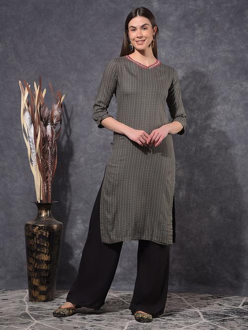 women printed three quarter sleeve staight kurta - 21627309 - Standard Image - 0