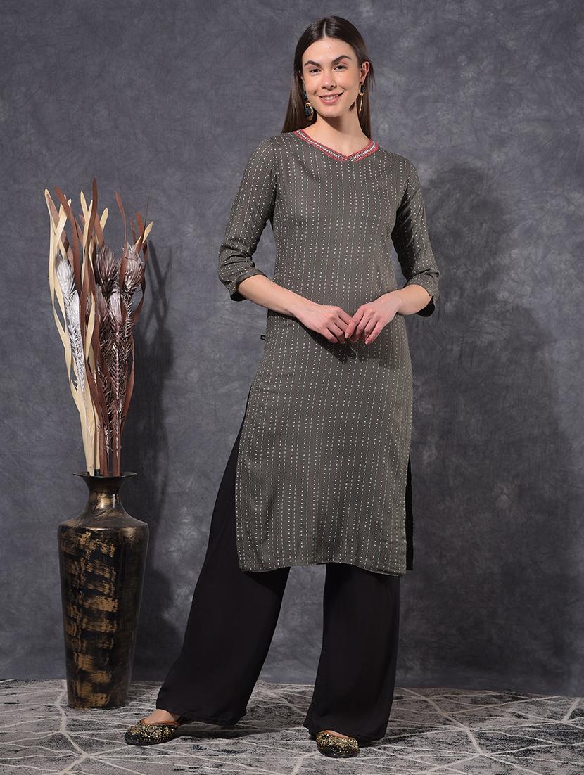 women printed three quarter sleeve staight kurta - 21627309 - Zoom Image - 0