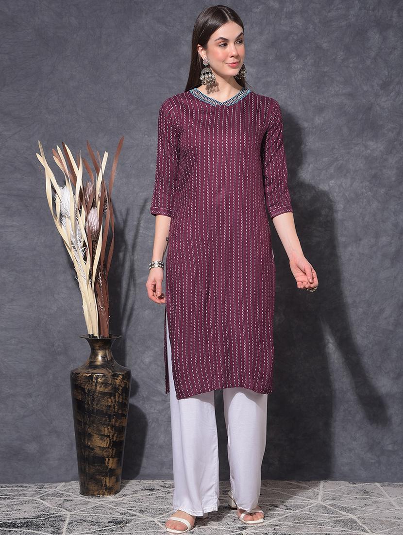women printed three quarter sleeve straight kurta - 21627311 - Zoom Image - 0