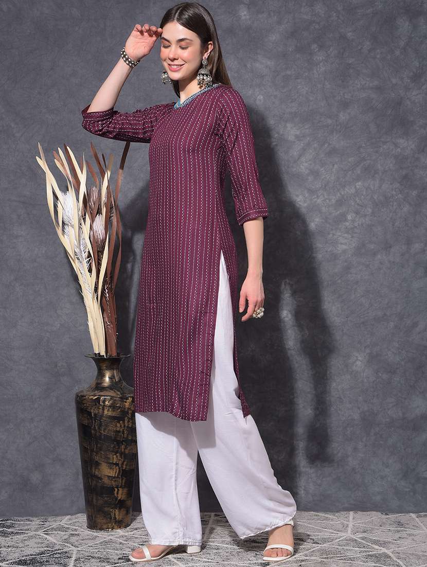 women printed three quarter sleeve straight kurta - 21627312 - Standard Image - 2
