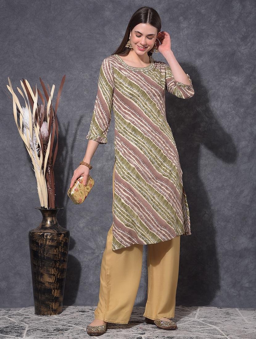women printed three quarter sleeve straight kurta - 21627314 - Standard Image - 2