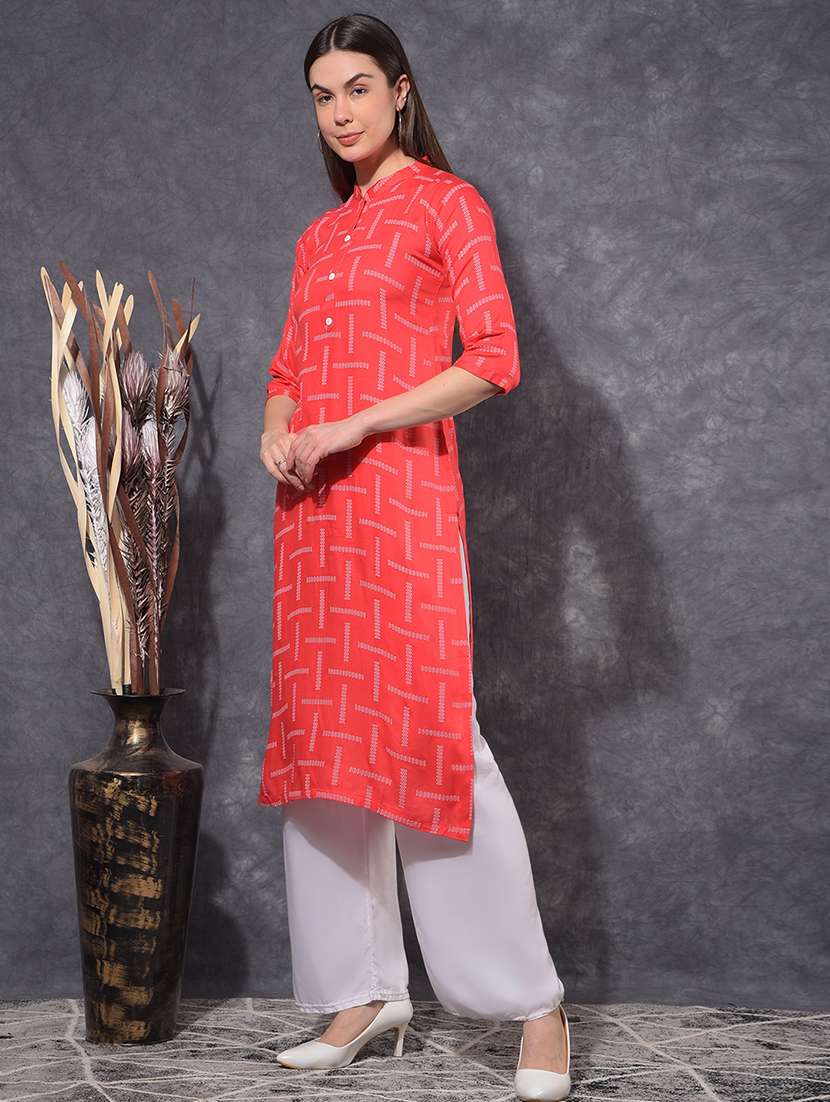 women printed three quarter sleeve straight kurta - 21627327 -  Standard Image - 2