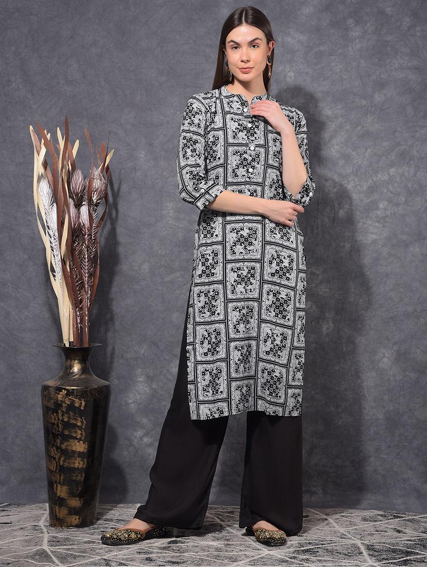 women printed three quarter sleeve straight kurta - 21627329 -  Zoom Image - 0