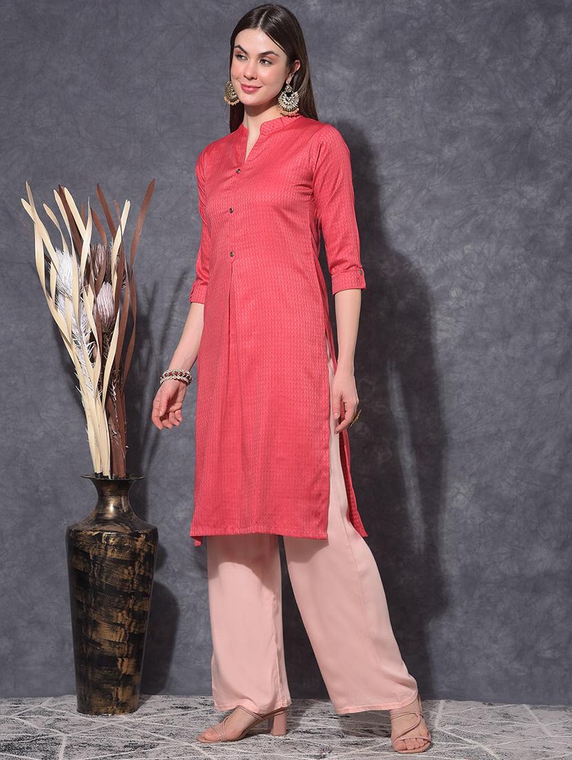 women self design three quarter sleeve straight kurta - 21627332 - Zoom Image - 0