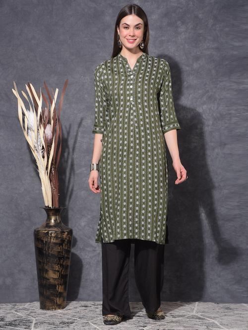 women printed three quarter sleeve straight kurta - 21627334 - Standard Image - 0