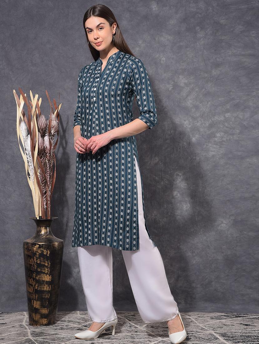 women printed three quarter sleeve straight kurta - 21627336 - Standard Image - 2