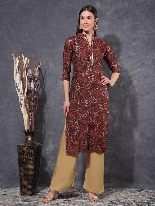 women printed three quarter sleeve straight kurta - 21627344 - Standard Image - 0
