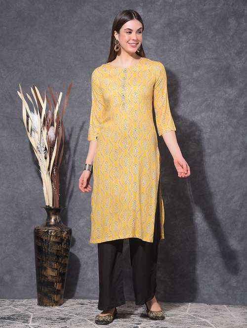 women printed three quarter sleeve straight kurta - 21627360 - Standard Image - 0