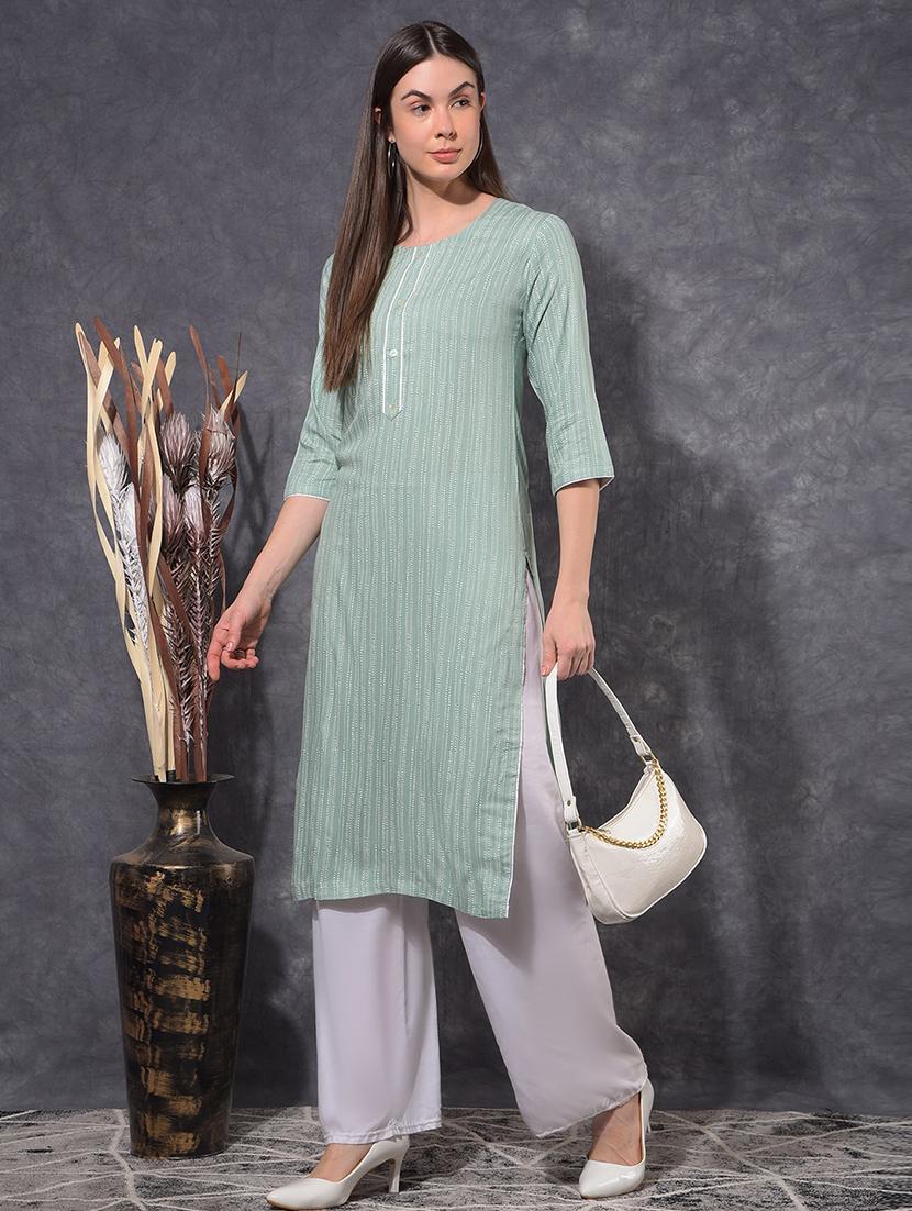 women printed three quarter sleeve straight kurta - 21627366 - Standard Image - 2