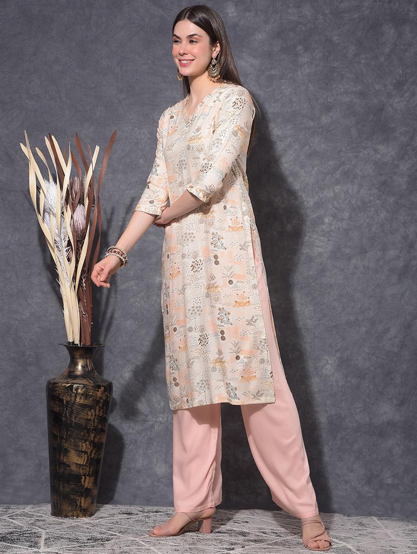 women printed three quarter sleeve straight kurta - 21627378 - Zoom Image - 0