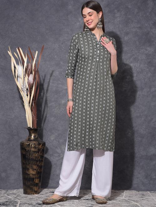 women printed three quarter sleeve straight kurta - 21627386 - Standard Image - 0