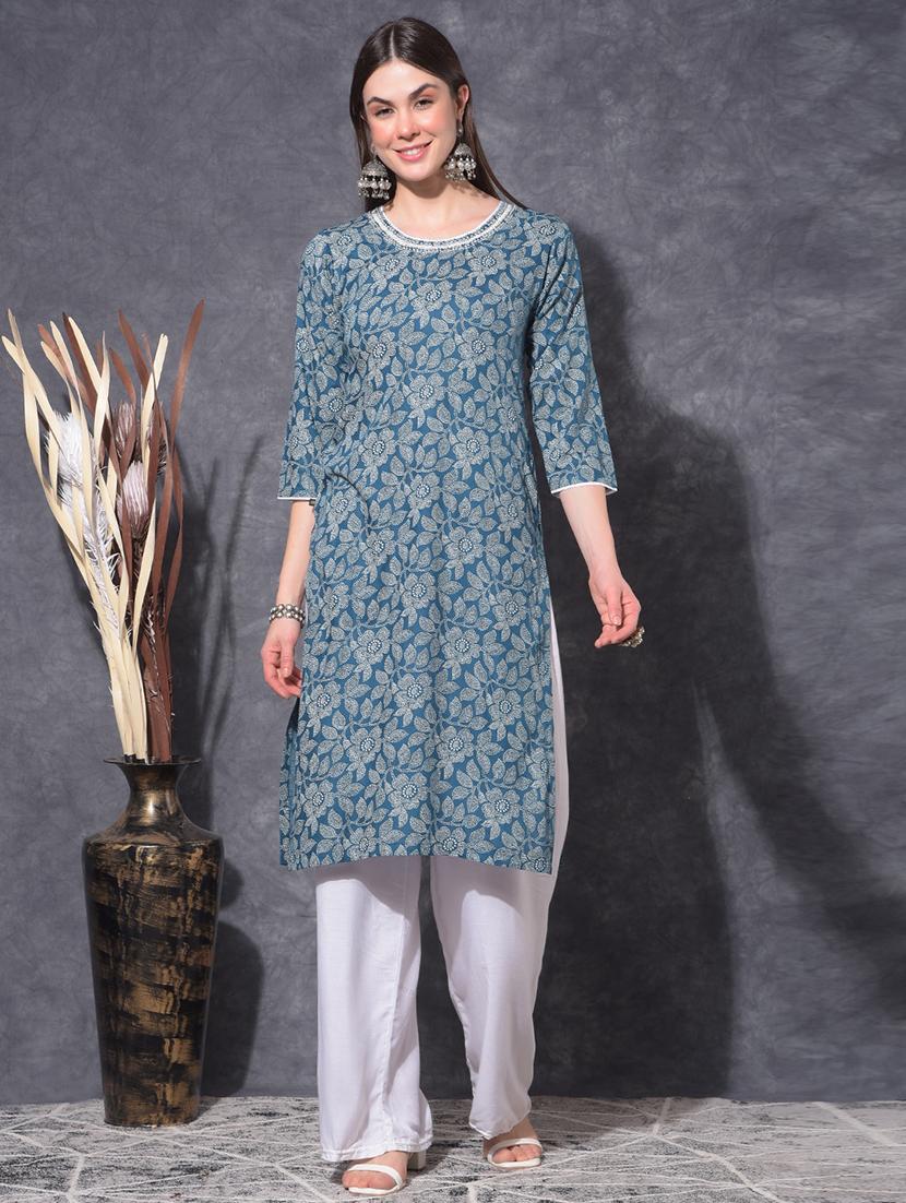 women floral three quarter sleeve straight kurta - 21627400 - Zoom Image - 0