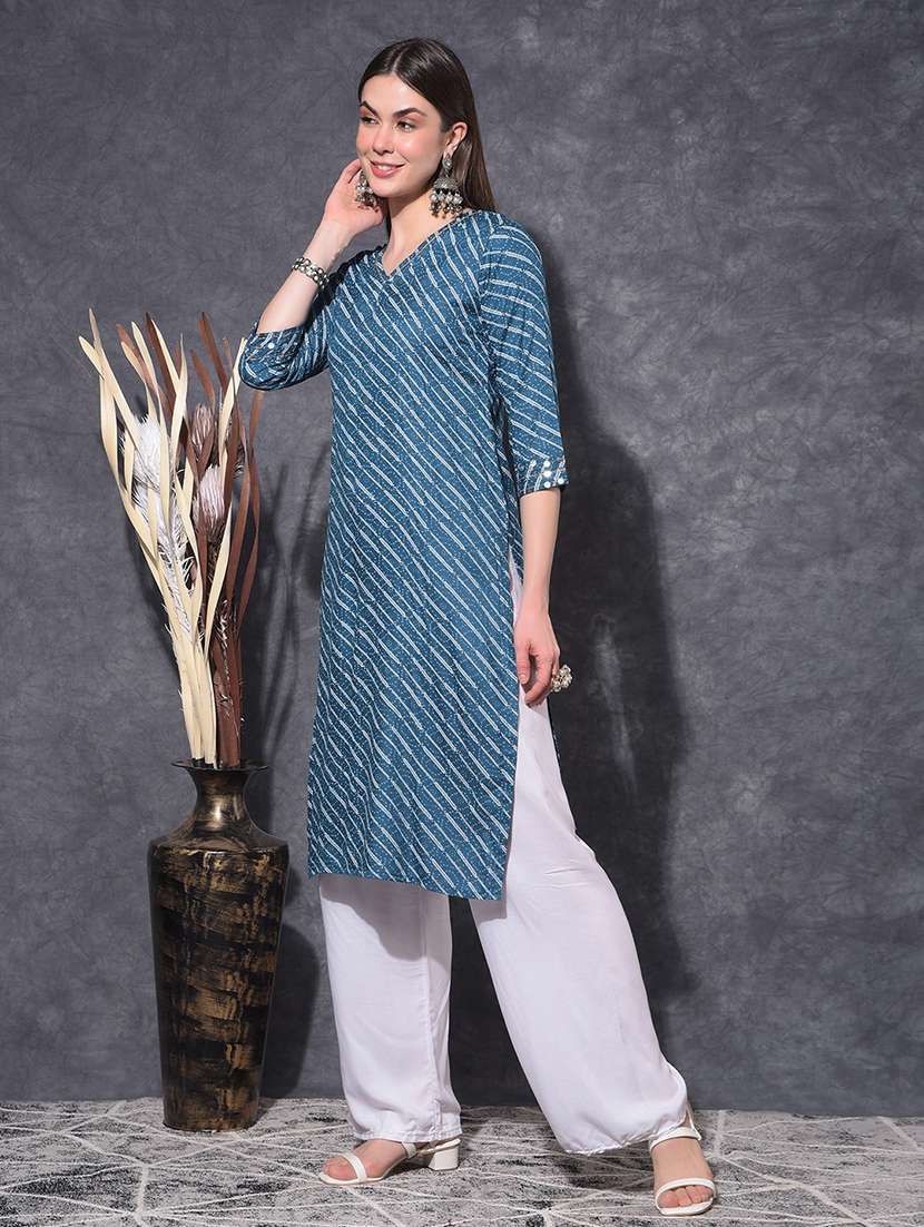 women printed three quarter sleeve straight kurta - 21627405 -  Standard Image - 2