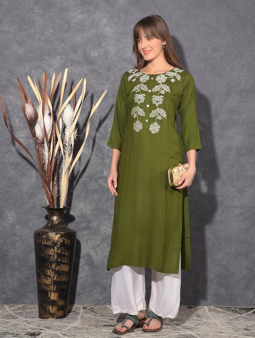 women embroidered three quarter sleeve straight kurta - 21627437 - Standard Image - 0