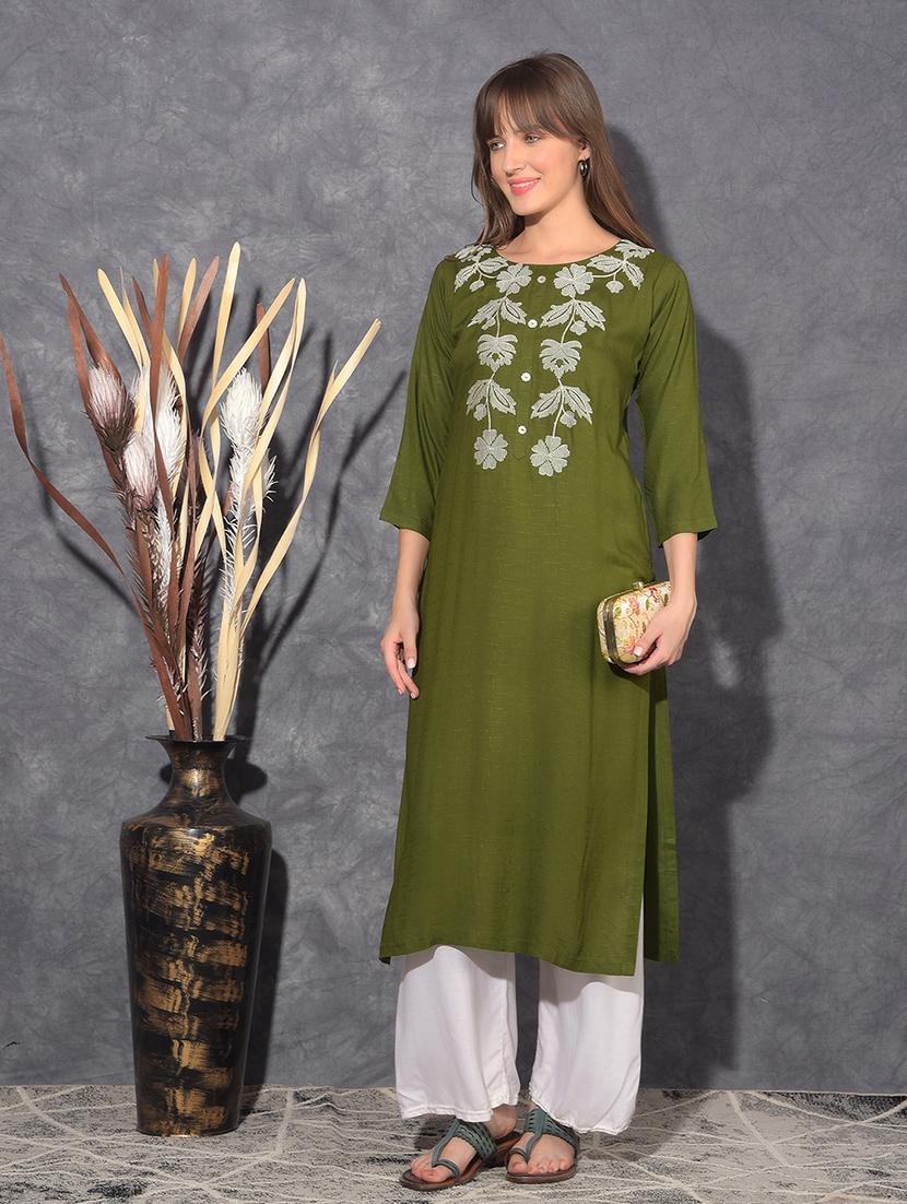 women embroidered three quarter sleeve straight kurta - 21627437 - Zoom Image - 0