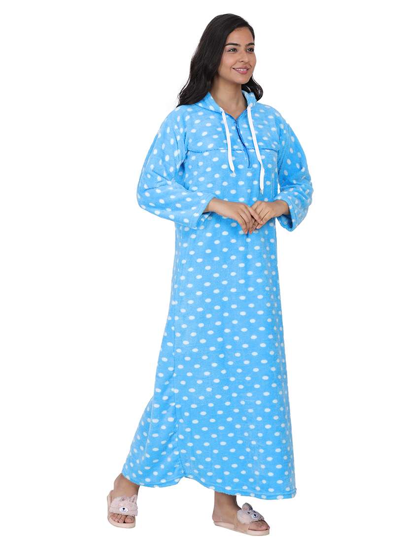 women polka doted hooded nighty - 21627448 -  Standard Image - 2