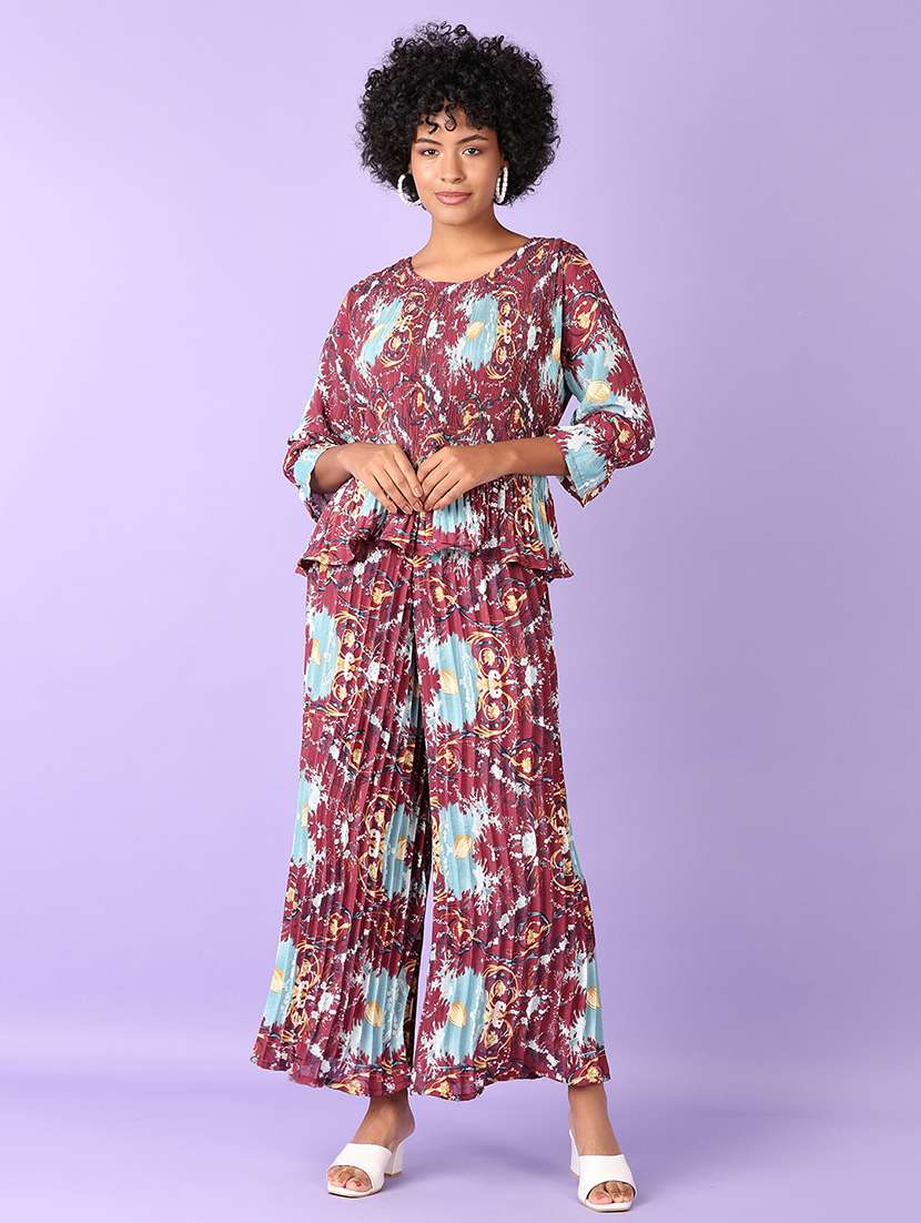 women maroon top and palazzo co-ords set
