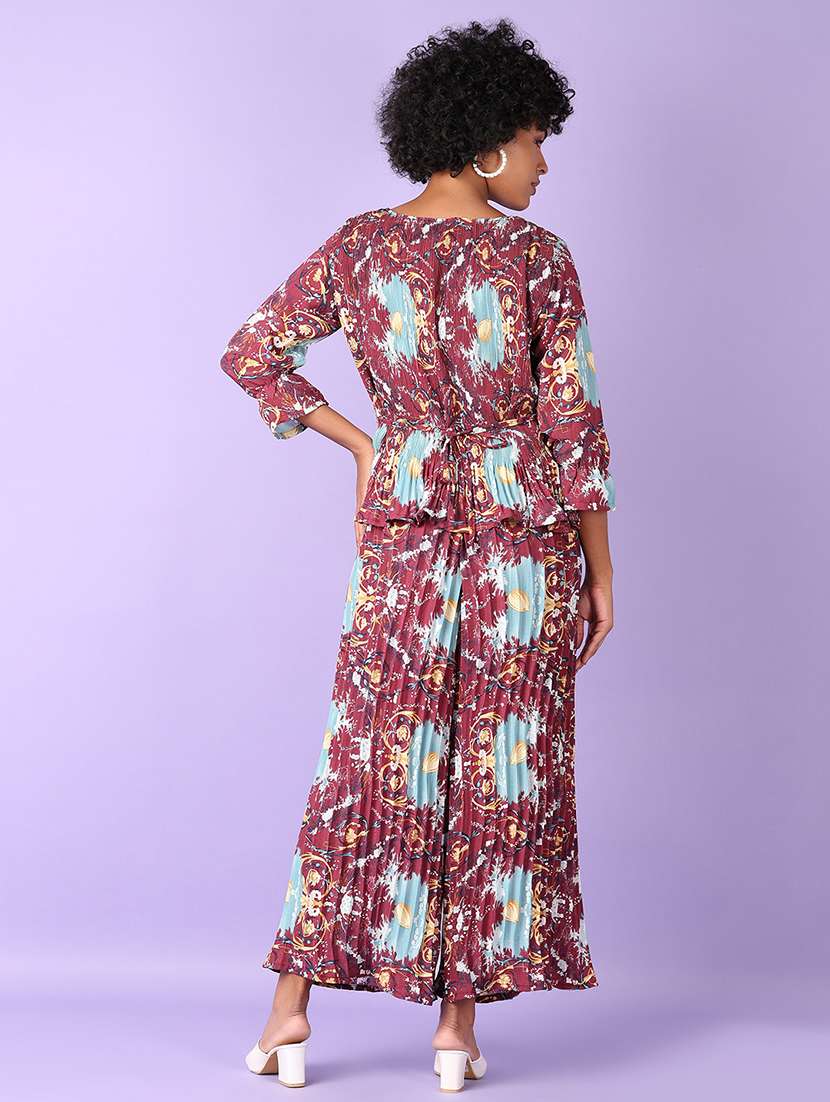 Women Maroon Top And Palazzo Co-ords Set - 21627500 -  Standard Image - 2