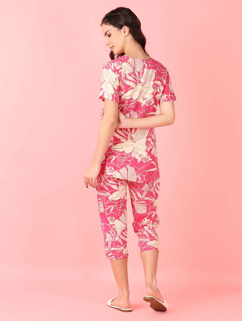 women pink floral printed nightwear set - 21627505 -  Standard Image - 2