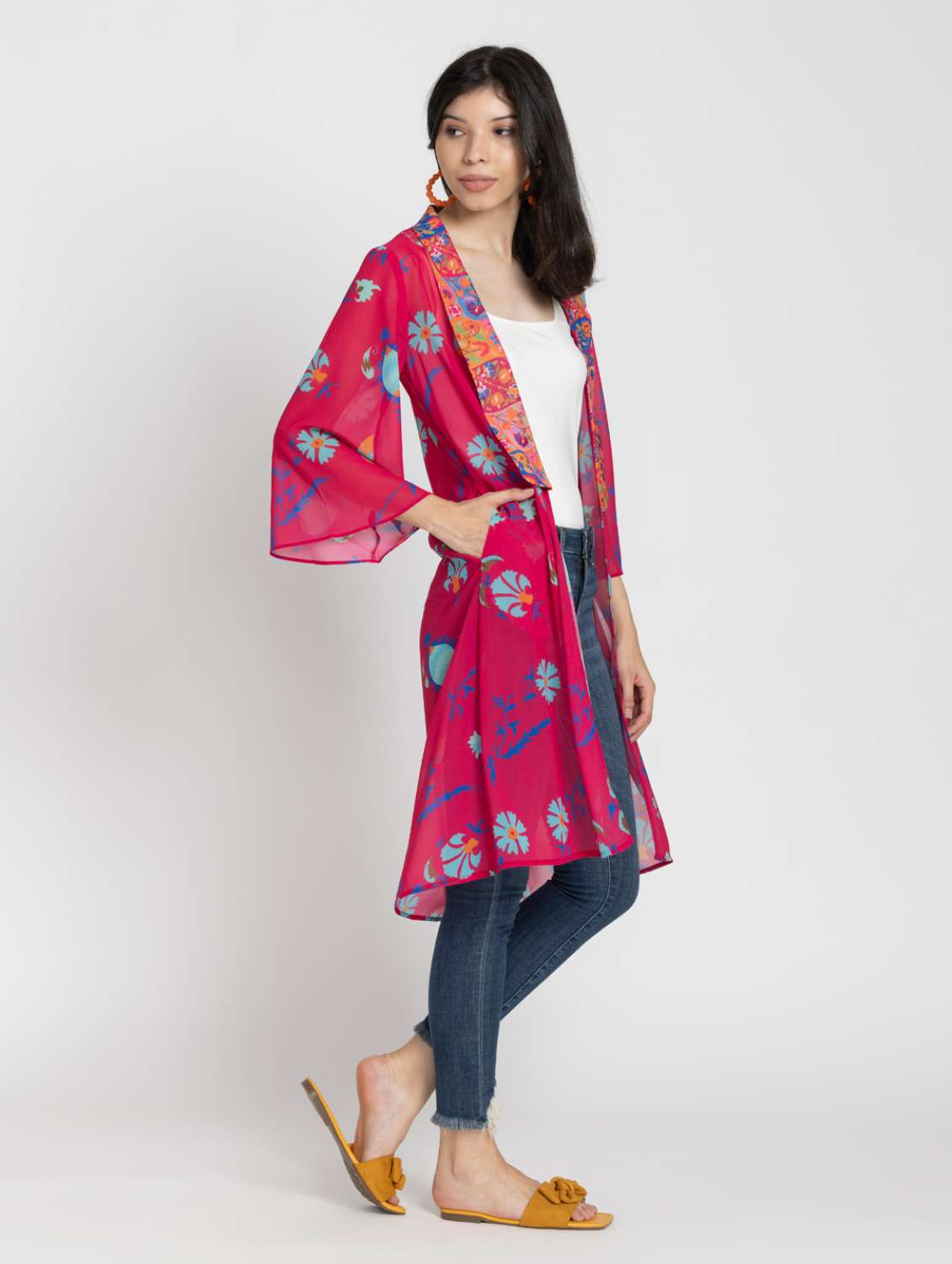 women pink printed long shrug - 21627545 - Standard Image - 2