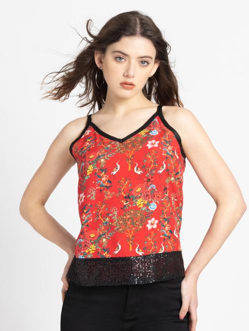 women floral print shoulder strap top - 21627571 -  Standard Image - 0