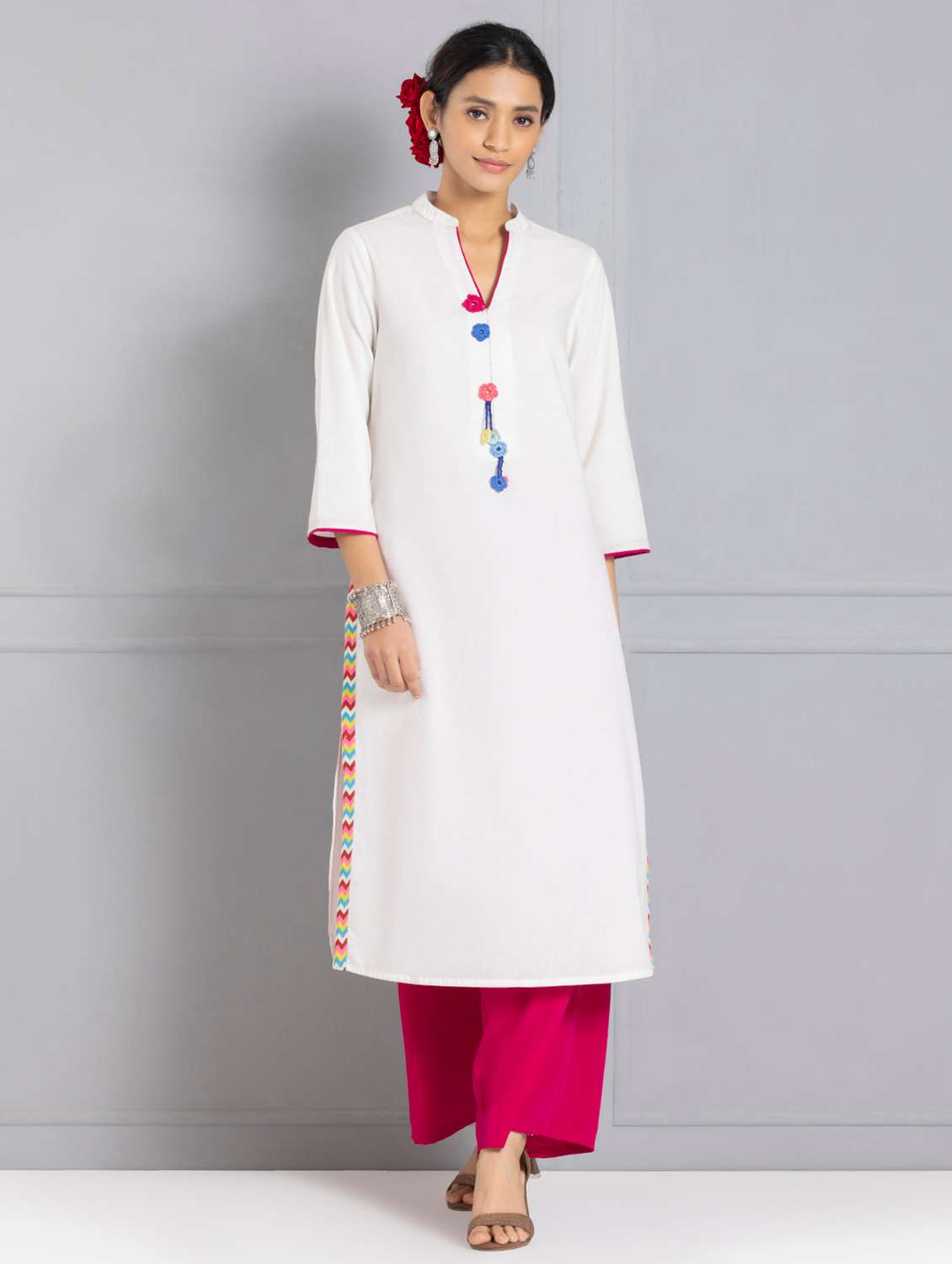 women white mandarin neck straight kurta