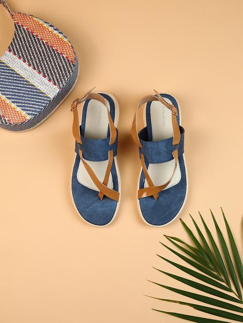 women blue solid one toe back strap sandal - 21627630 -  Standard Image - 0