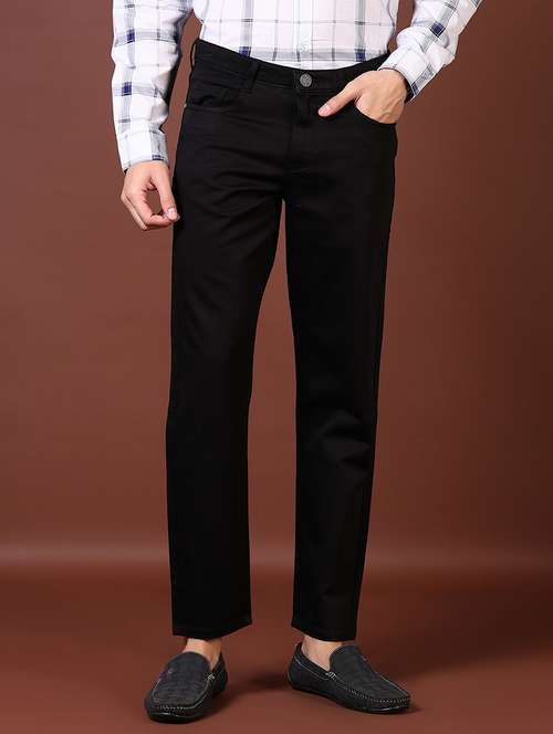 men solid mid rise flat front casual trouser - 21627729 - Standard Image - 0