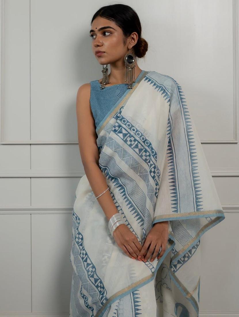 women printed handloom saree with blouse - 21627849 - Standard Image - 2