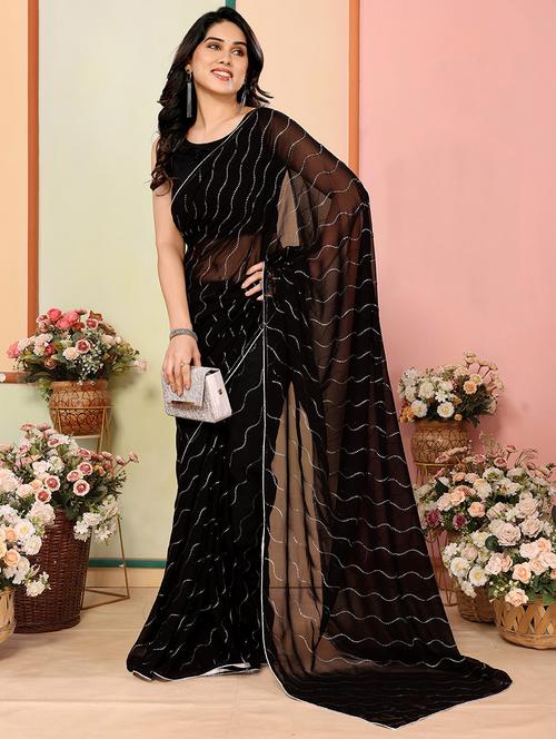 women solid with work embellished saree with blouse - 21628443 -  Standard Image - 0
