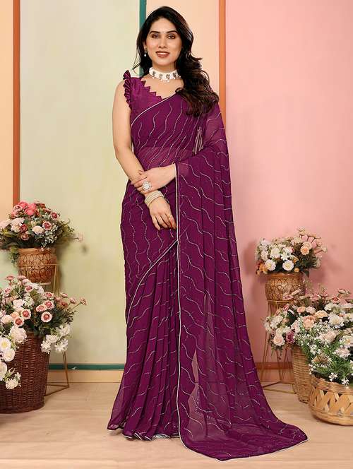women solid with work embellished saree with blouse - 21628446 -  Standard Image - 0