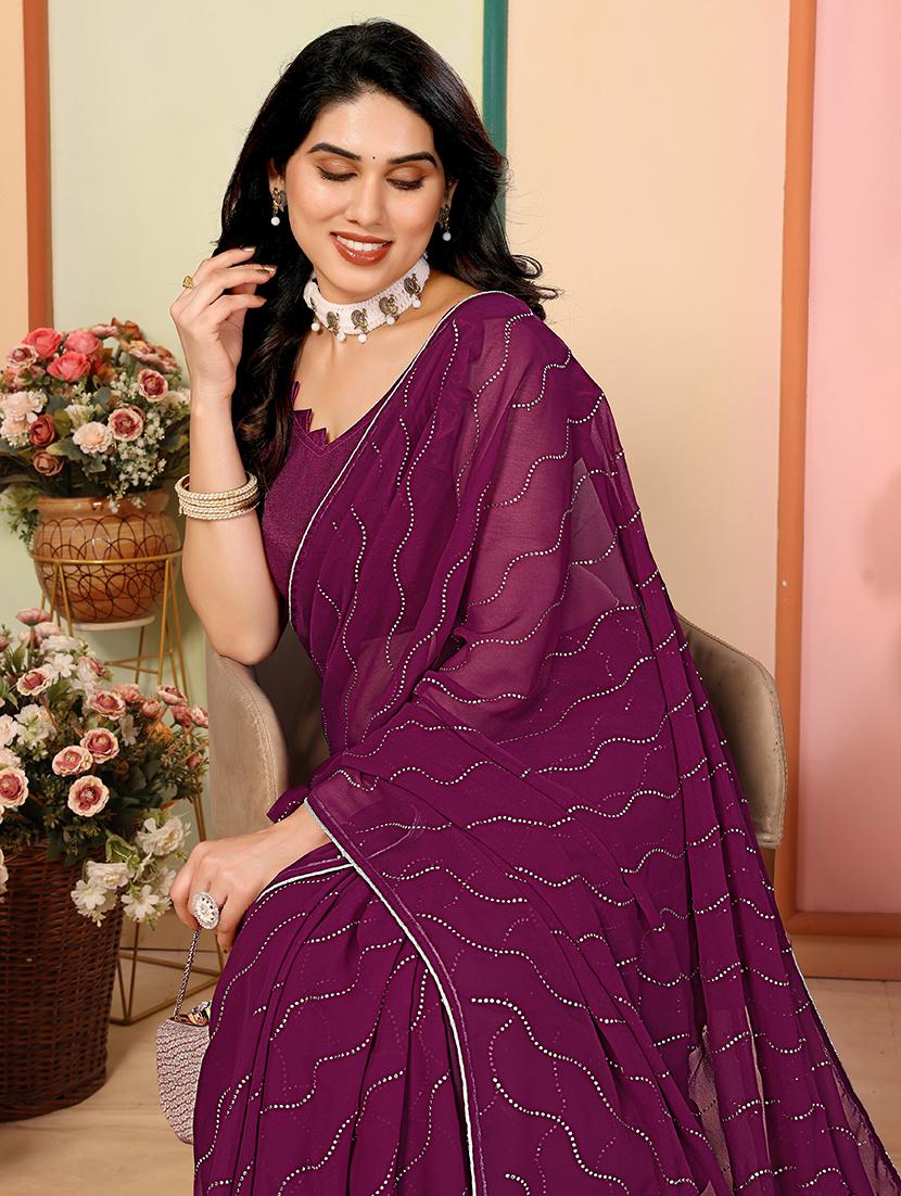 women solid with work embellished saree with blouse - 21628446 - Standard Image - 2