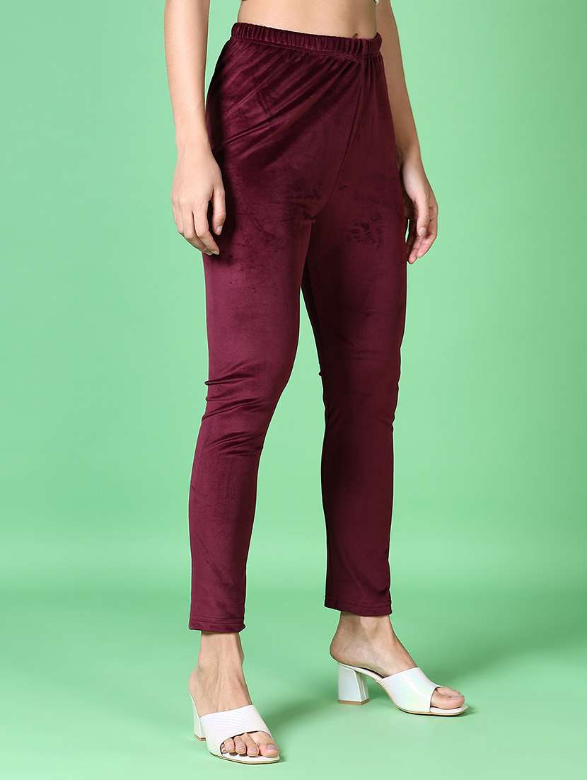 women maroon solid full length legging - 21628471 -  Standard Image - 2