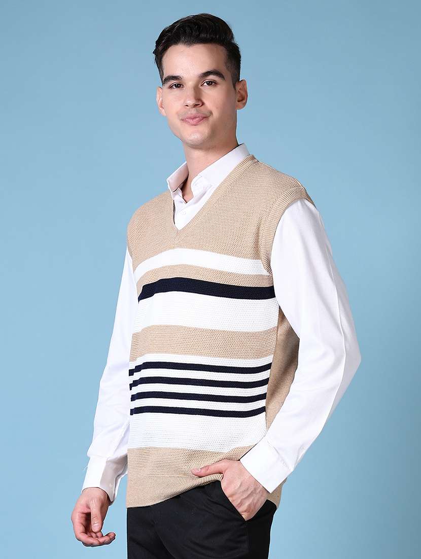 men beige self design sleeveless pullover - 21628518 -  Standard Image - 2