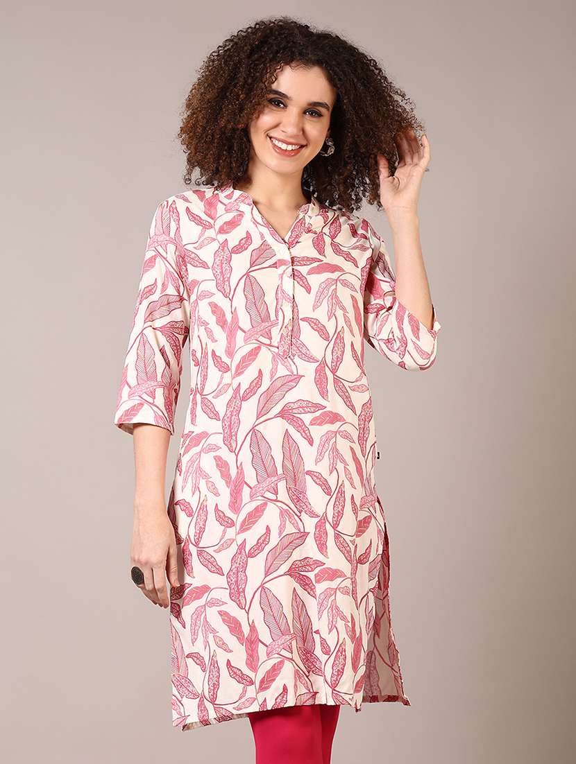women printed mandarin neck straight kurta