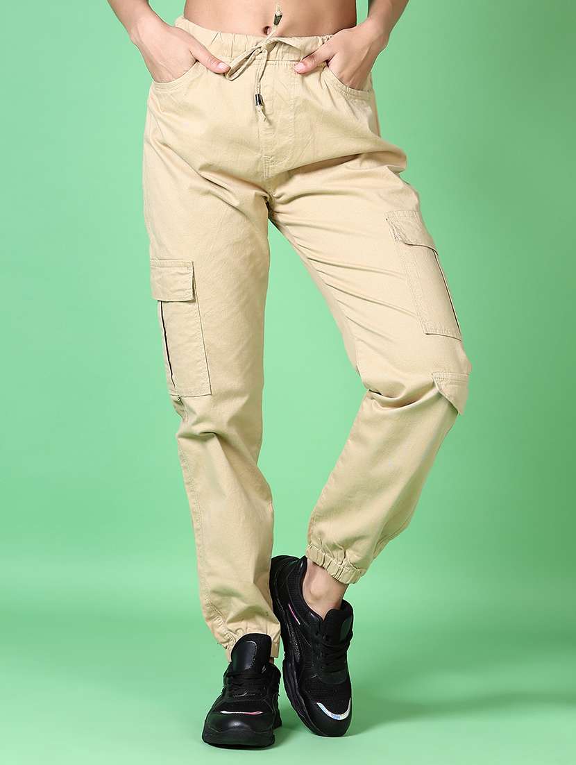 women solid mid rise cargo