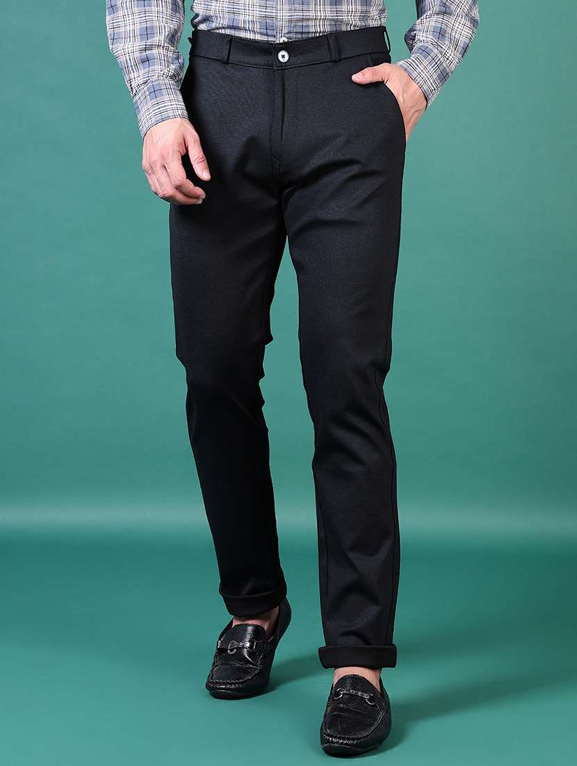 men solid flat front casual trouser - 21628614 -  Standard Image - 2