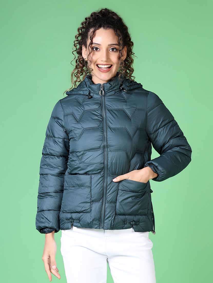 women solid long sleeve quilted jacket