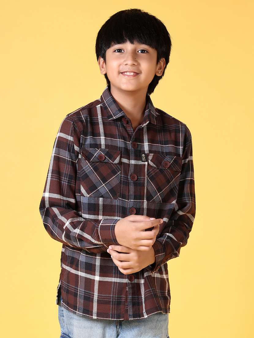 boys checkered long sleeve casual shirt - 21628961 -  Zoom Image - 0