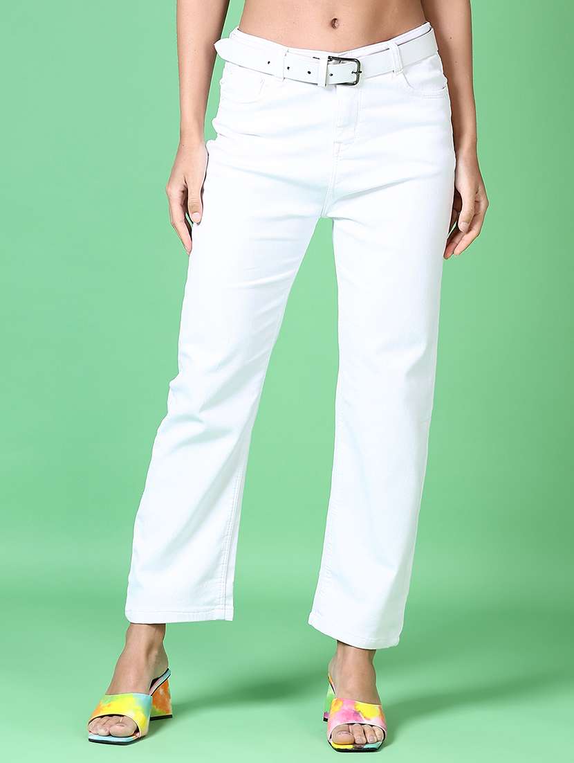 women solid mid rise straigh fit jean