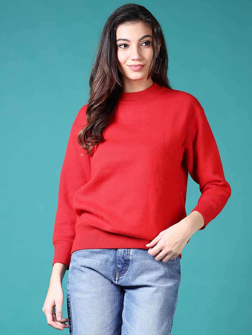 women solid long sleeves pullover