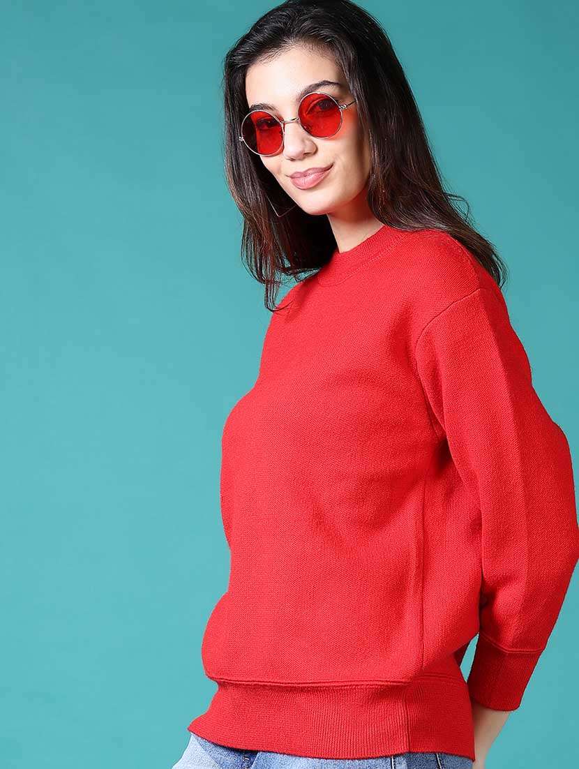 women solid long sleeves pullover - 21629009 -  Standard Image - 2