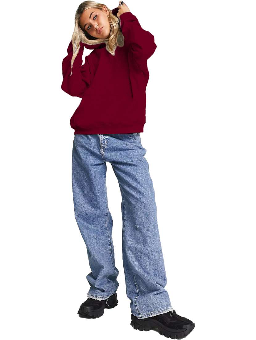 women plain hood neck oversized long sleeve sweatshirt - 21629442 -  Standard Image - 2